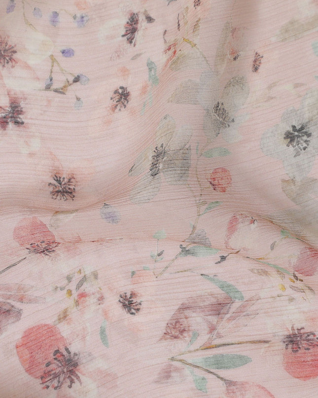 Blush Garden Synthetic Chiffon Fabric - 110cm Wide, Floral Delicacy, Online Purchase-D18114