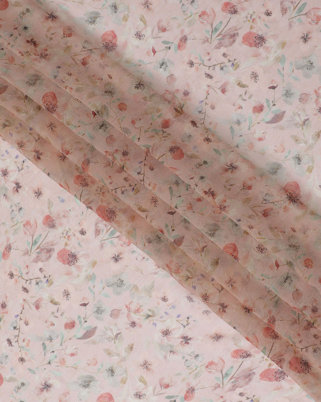 Blush Garden Synthetic Chiffon Fabric - 110cm Wide, Floral Delicacy, Online Purchase-D18114