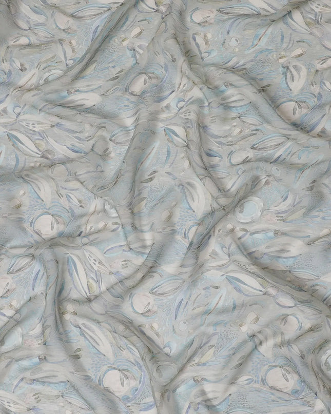 Serenity Blue Synthetic Chiffon Fabric, Elegant Feather Pattern, 110cm Wide - Shop Online for Crafts & Garments-D18118 Regal Fabrics