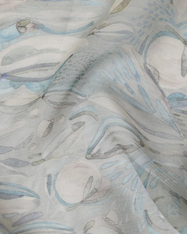 Serenity Blue Synthetic Chiffon Fabric, Elegant Feather Pattern, 110cm Wide - Shop Online for Crafts & Garments-D18118 Regal Fabrics