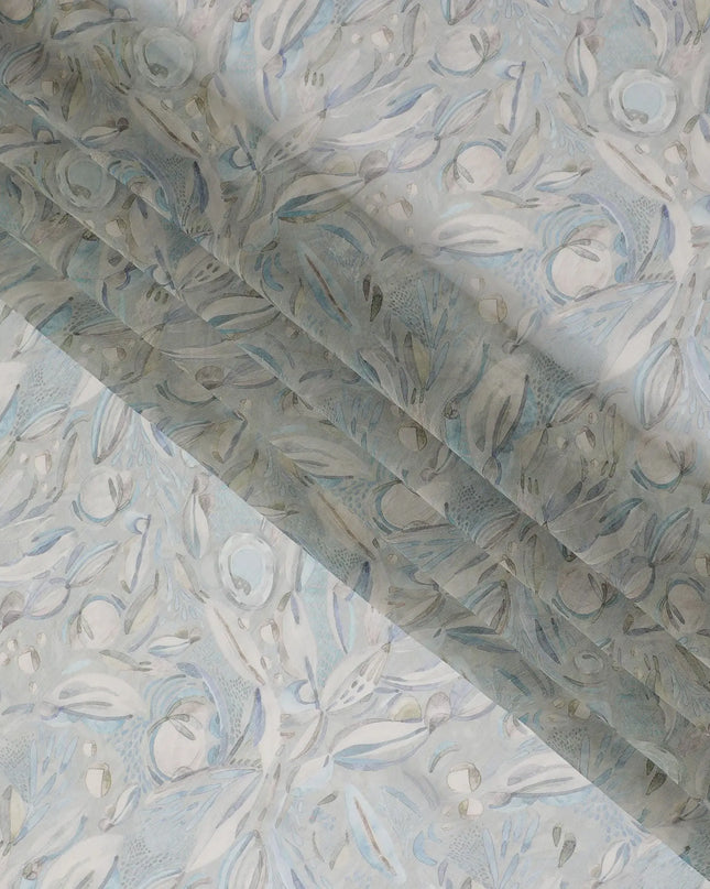 Serenity Blue Synthetic Chiffon Fabric, Elegant Feather Pattern, 110cm Wide - Shop Online for Crafts & Garments-D18118 Regal Fabrics