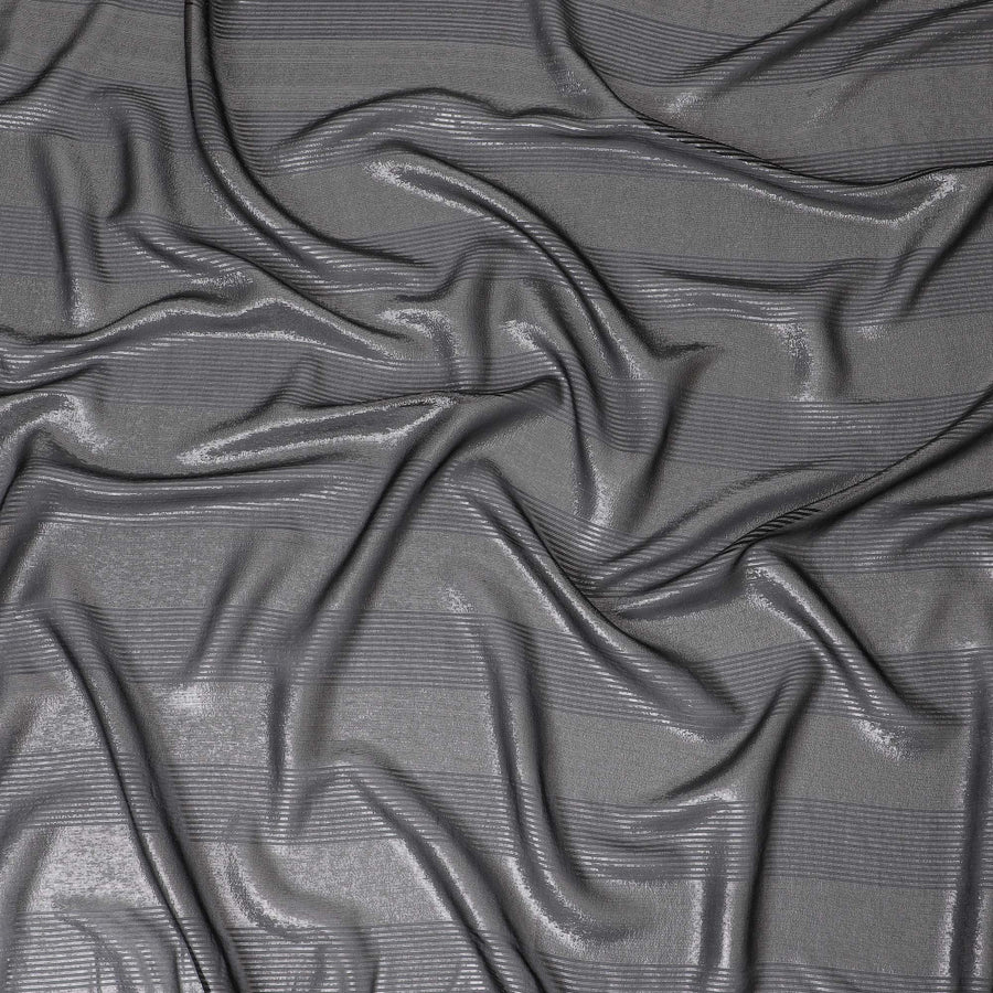 Exquisite Silver Black Silk Chiffon Fabric with Metallic Lurex - 110cm Width, Luxurious Sheen, Buy in Meters Online-D18163
