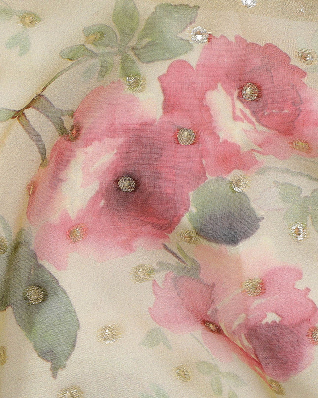 شيفون حريري وردي رومانسي مع زهور لوريكس معدني - عرض 110 سم، فاخر كوري جنوبي، متاح للشراء عبر الإنترنت بالمتر-D18166