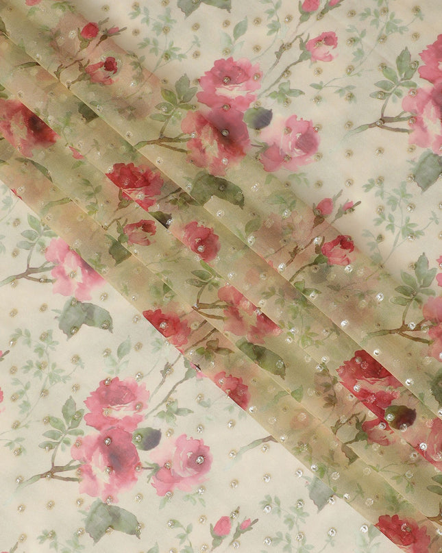 شيفون حريري وردي رومانسي مع زهور لوريكس معدني - عرض 110 سم، فاخر كوري جنوبي، متاح للشراء عبر الإنترنت بالمتر-D18166