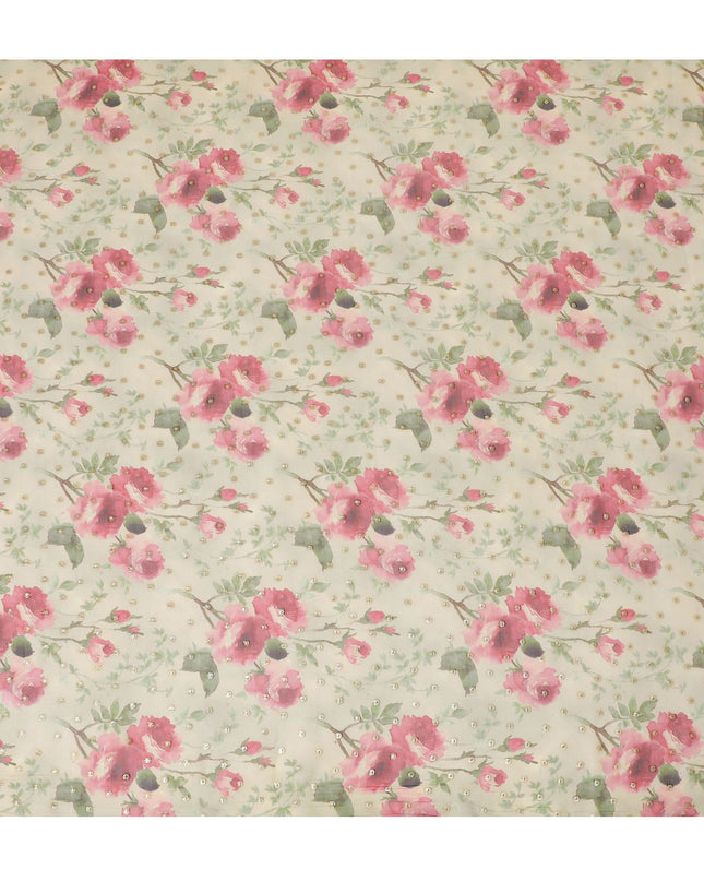 شيفون حريري وردي رومانسي مع زهور لوريكس معدني - عرض 110 سم، فاخر كوري جنوبي، متاح للشراء عبر الإنترنت بالمتر-D18166