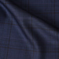 قماش صوف سوبر 130 باللون الأزرق الداكن - نمط مربعات أنيق، عرض 150 سم - D18239