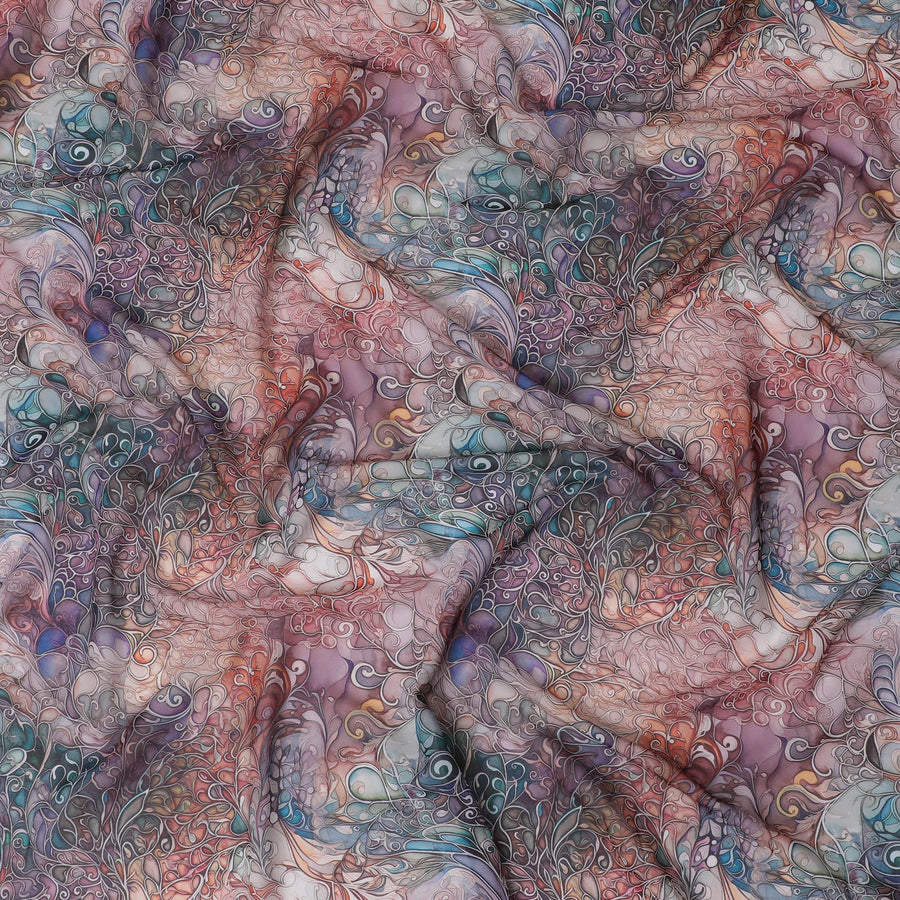 قماش ساتان صناعي بوهيمي أنيق - بيزلي متعدد الألوان، عرض 110 سم - شراء عبر الإنترنت من India-D18334