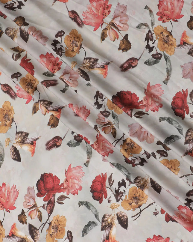 Renaissance Rose Synthetic Modal Satin Fabric - Classic Floral Elegance, 110cm Wide - Buy Online in Meters-D18344 Regal Fabrics
