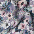 Enchanted Garden Synthetic Modal Satin Fabric - Serene Lavender Florals, 110cm Wide - Buy Online in Meters-D18345