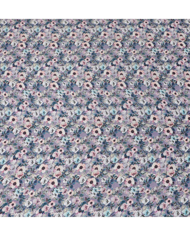 Enchanted Garden Synthetic Modal Satin Fabric - Serene Lavender Florals, 110cm Wide - Buy Online in Meters-D18345