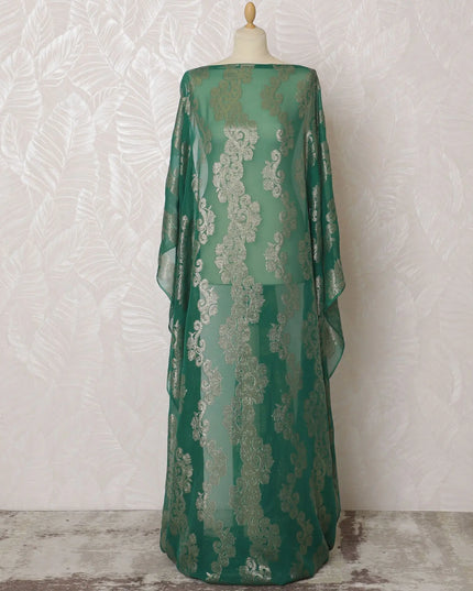 Majestic Jade Pure Silk Chiffon Fransawi Dirac Fabric - Silver Embellishments, 140cm Wide - Buy Online in 3.5 Mtr Piece-D18348 Regal Fabrics