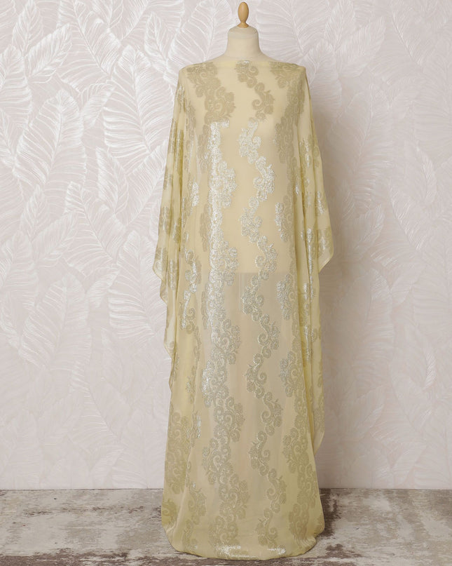 Champagne Gold Pure Silk Chiffon Fransawi Dirac Fabric - Classic Elegance, 140cm Wide - Buy Online in 3.5 Mtr Piece-D18349