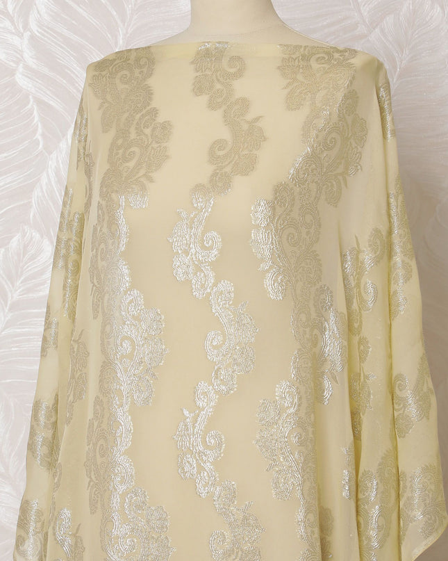 Champagne Gold Pure Silk Chiffon Fransawi Dirac Fabric - Classic Elegance, 140cm Wide - Buy Online in 3.5 Mtr Piece-D18349