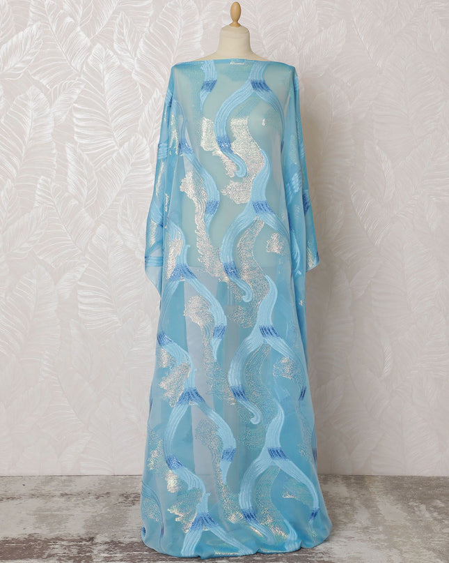 Azure Elegance Pure Silk Chiffon Fransawi Dirac Fabric - Silver Shimmer, 140cm Wide - Buy Online in 3.5 Mtr Piece-D18352