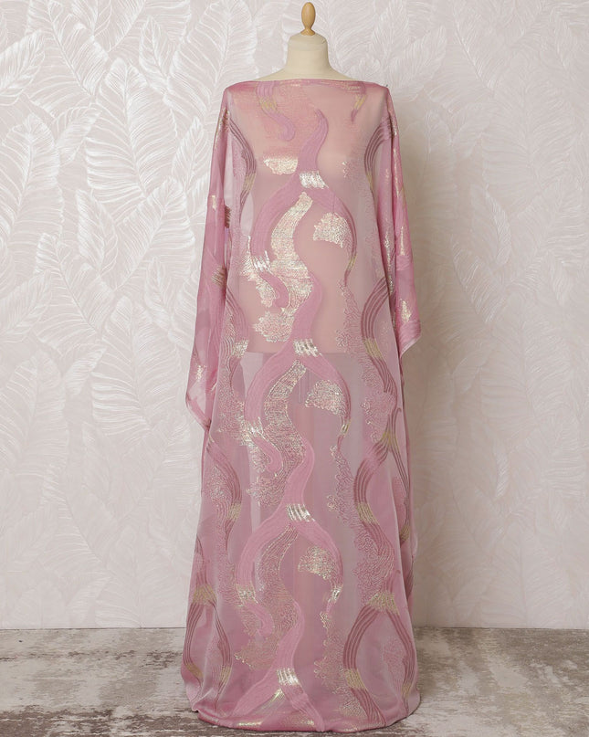 Blush Harmony Pure Silk Chiffon Fransawi Dirac Fabric - Gilded Swirls, 140cm Wide - Buy Online in 3.5 Mtr Piece-D18353