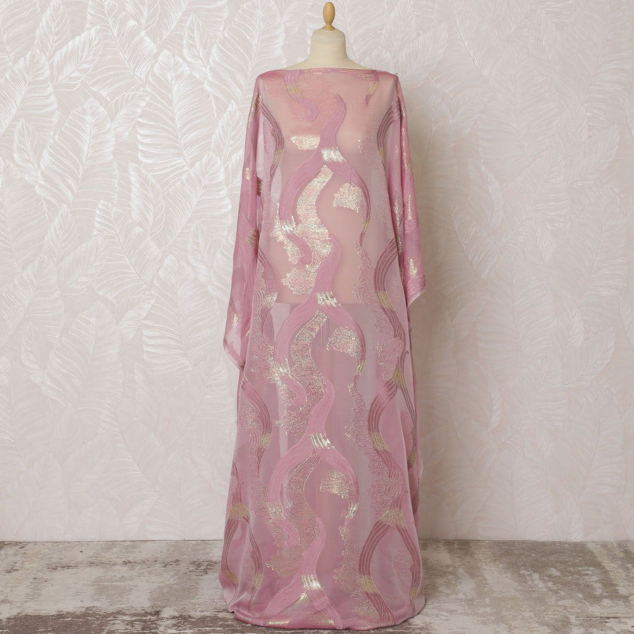 Blush Harmony Pure Silk Chiffon Fransawi Dirac Fabric - Gilded Swirls, 140cm Wide - Buy Online in 3.5 Mtr Piece-D18353