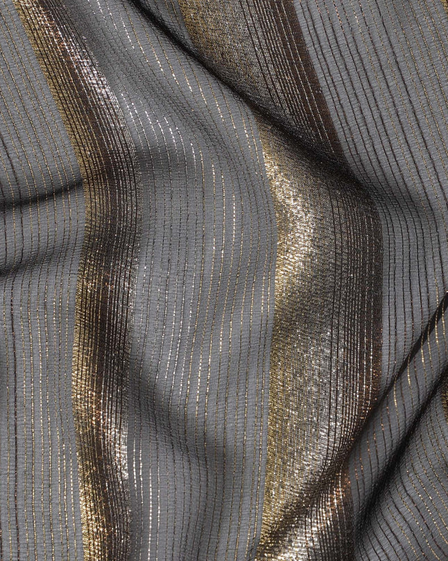 Black Molten Silver Pure Silk Chiffon Fransawi Fabric - Metallic Lurex Elegance, 110cm Wide - Buy Online-D18355