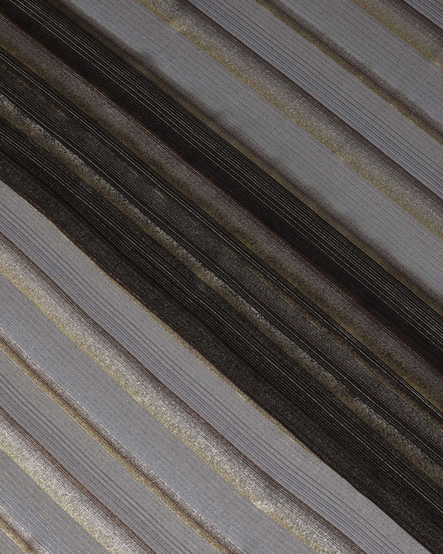 Black Molten Silver Pure Silk Chiffon Fransawi Fabric - Metallic Lurex Elegance, 110cm Wide - Buy Online-D18355