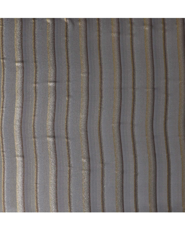 Black Molten Silver Pure Silk Chiffon Fransawi Fabric - Metallic Lurex Elegance, 110cm Wide - Buy Online-D18355