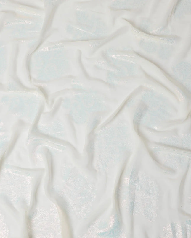 Elegant Iridescent White Floral Synthetic Chiffon Fabric - 110cm Width, Lightweight & Sheer, Perfect for Fashion Projects-D18408 Regal Fabrics