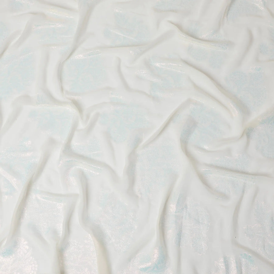 Elegant Iridescent White Floral Synthetic Chiffon Fabric - 110cm Width, Lightweight & Sheer, Perfect for Fashion Projects-D18408 Regal Fabrics