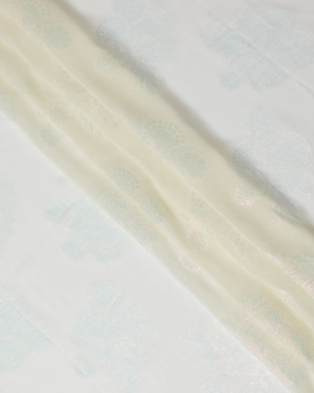 Elegant Iridescent White Floral Synthetic Chiffon Fabric - 110cm Width, Lightweight & Sheer, Perfect for Fashion Projects-D18408 Regal Fabrics