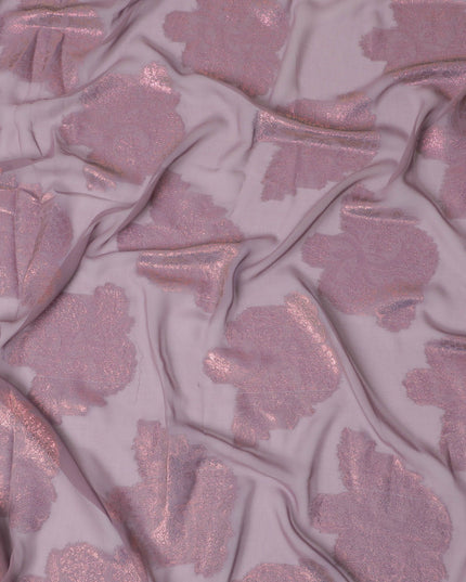 Soft Lavender Shimmer Floral Synthetic Chiffon Fabric - 110cm Width, Luxurious Feel, Perfect for Elegant Garments-D18411