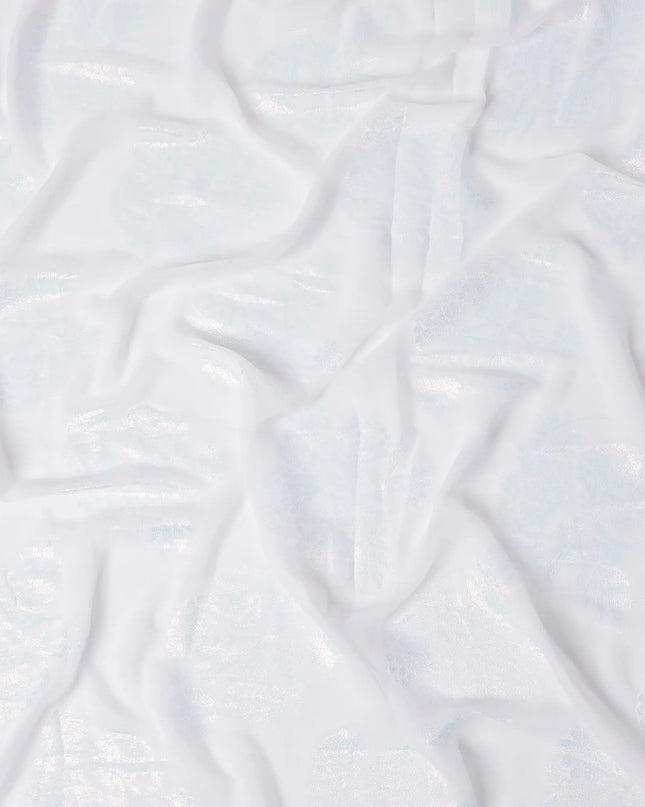 Pristine Ice Blue Floral Synthetic Chiffon Fabric - 110cm Wide, Delicate Frost Finish, Ideal for Graceful Attire-D18412 Regal Fabrics