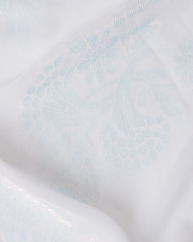 Pristine Ice Blue Floral Synthetic Chiffon Fabric - 110cm Wide, Delicate Frost Finish, Ideal for Graceful Attire-D18412 Regal Fabrics
