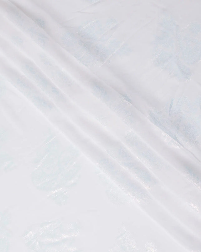 Pristine Ice Blue Floral Synthetic Chiffon Fabric - 110cm Wide, Delicate Frost Finish, Ideal for Graceful Attire-D18412 Regal Fabrics