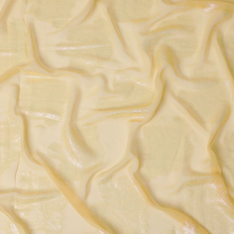 قماش شيفون صناعي مزين بالزهور باللون الأصفر - عرض 110 سم، أناقة لامعة، مثالي للإبداعات النابضة بالحياة-D18414