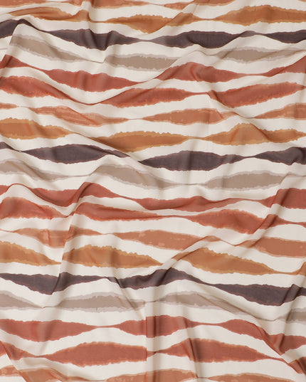Earthy Toned Striped Synthetic Modal Satin Fabric - 110cm Wide, Silky Texture, Perfect for Sophisticated Apparel-D18415