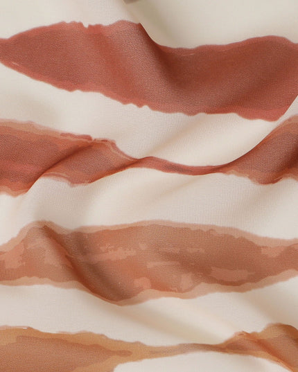 Earthy Toned Striped Synthetic Modal Satin Fabric - 110cm Wide, Silky Texture, Perfect for Sophisticated Apparel-D18415