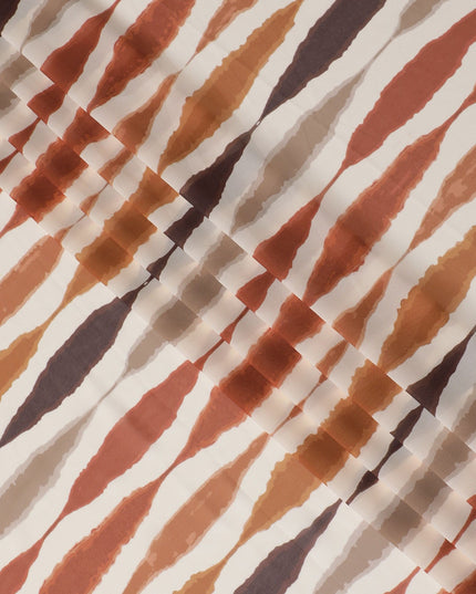 Earthy Toned Striped Synthetic Modal Satin Fabric - 110cm Wide, Silky Texture, Perfect for Sophisticated Apparel-D18415