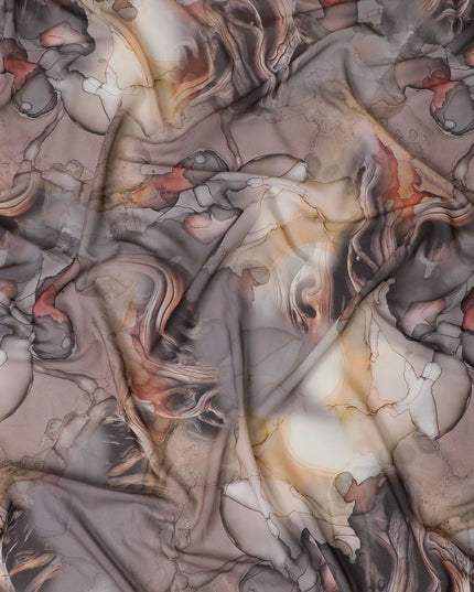 Artistic Printed Synthetic Modal Satin Fabric - Earthy Tones, 110cms-D18419