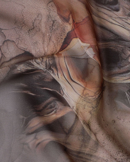 Artistic Printed Synthetic Modal Satin Fabric - Earthy Tones, 110cms-D18419