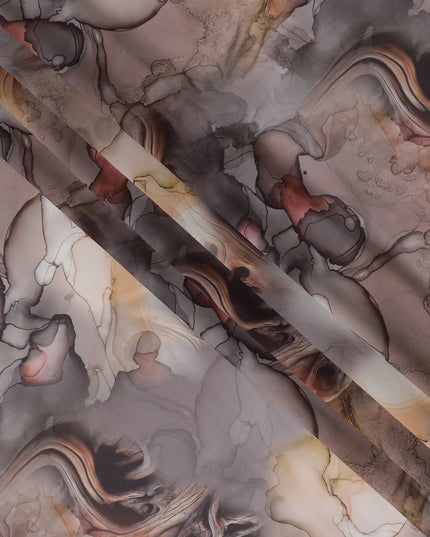 Artistic Printed Synthetic Modal Satin Fabric - Earthy Tones, 110cms-D18419