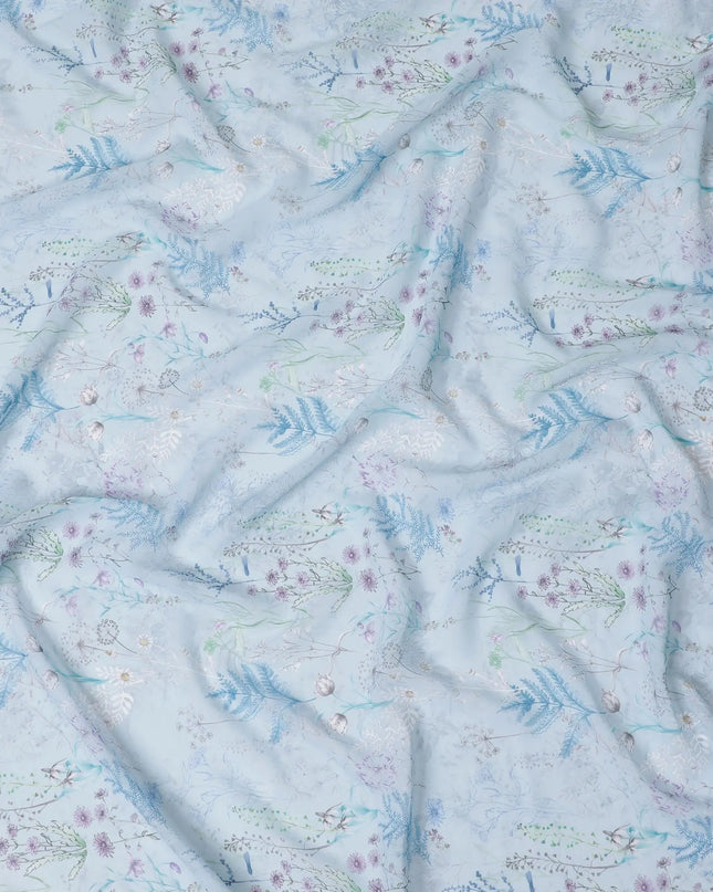 Elegant Sky Blue Floral Synthetic Modal Satin Fabric - 110cm Width-D18420 Regal Fabrics