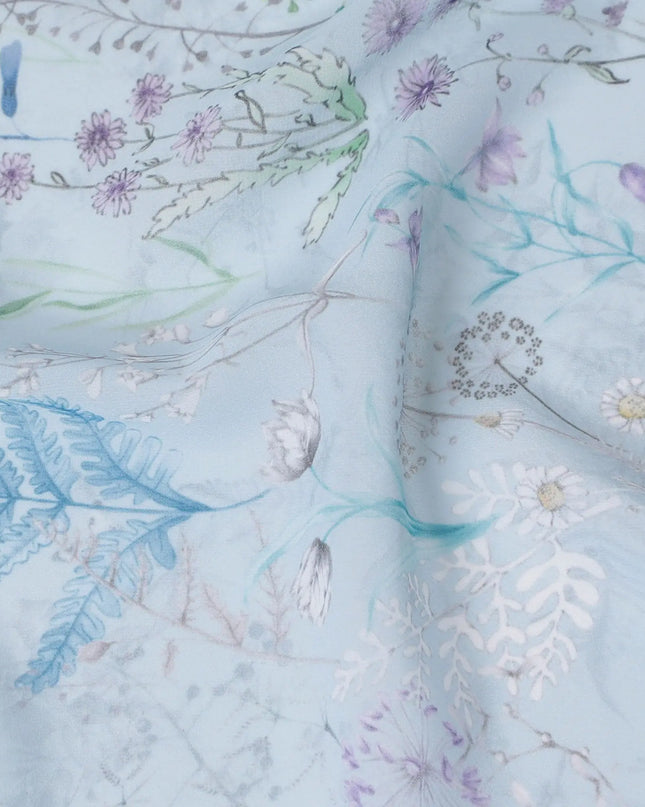 Elegant Sky Blue Floral Synthetic Modal Satin Fabric - 110cm Width-D18420 Regal Fabrics