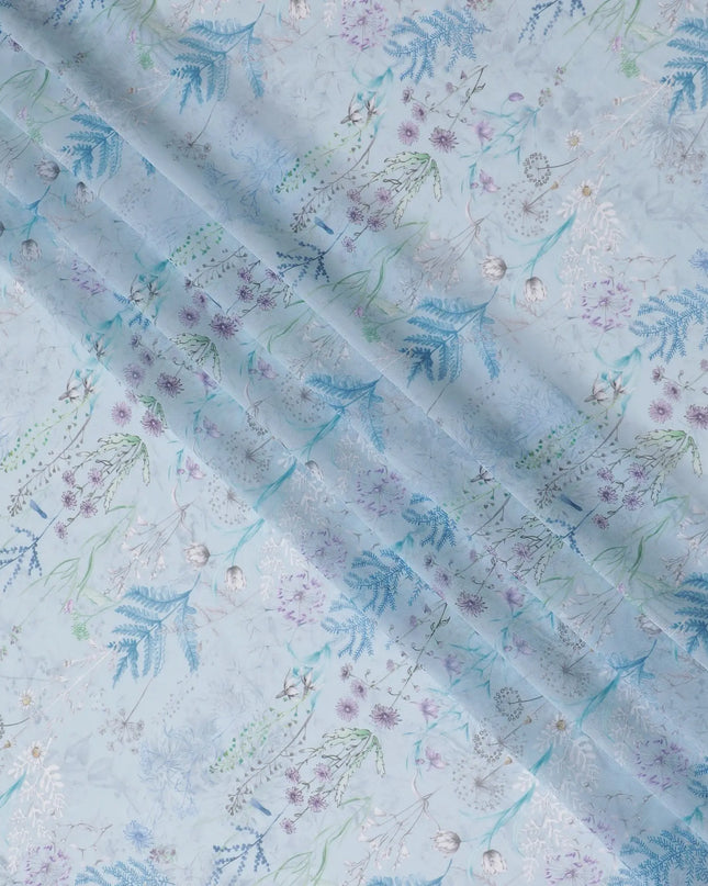 Elegant Sky Blue Floral Synthetic Modal Satin Fabric - 110cm Width-D18420 Regal Fabrics