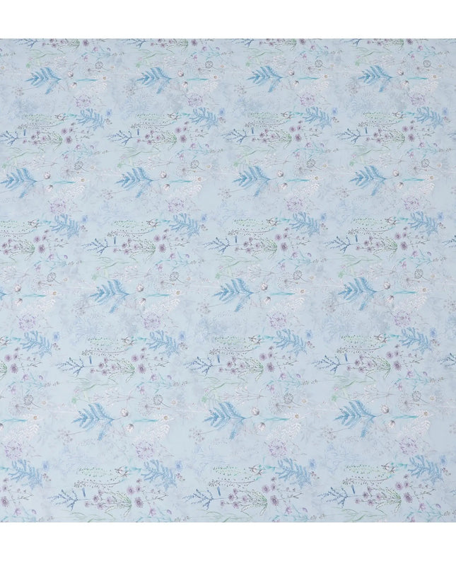 Elegant Sky Blue Floral Synthetic Modal Satin Fabric - 110cm Width-D18420 Regal Fabrics
