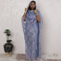 Lavender Blue Traditional Sudanese Thobe - French Lace with Stone Work, 110cm Width, 4.5 Mtrs Piece-D18461