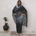 Midnight Shimmer Traditional Sudanese Thobe - French Lace with Stone Work, 110cm Width, 4.5 Mtrs Piece-D18463