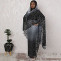 Midnight Shimmer Traditional Sudanese Thobe - French Lace with Stone Work, 110cm Width, 4.5 Mtrs Piece-D18463