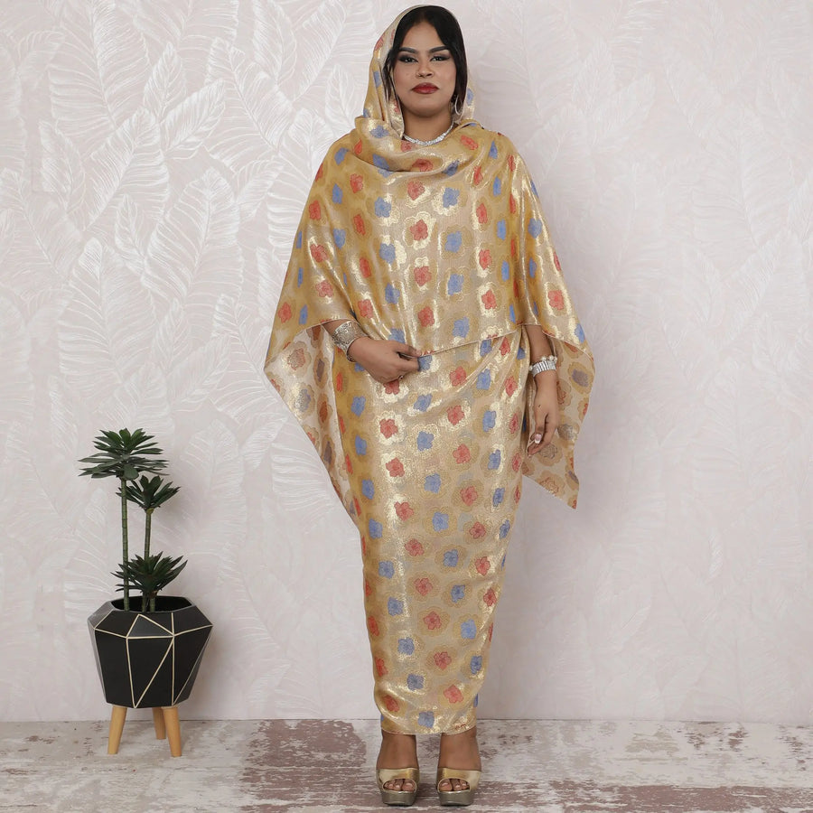 Luxury Gold Metallic Lurex French Silk Chiffon Thobe Fabric - 110cm Width, 4.5 Mtrs Piece-D18468 Regal Fabrics