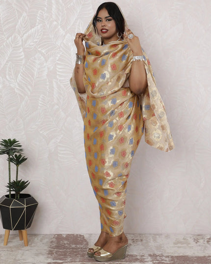 Luxury Gold Metallic Lurex French Silk Chiffon Thobe Fabric - 110cm Width, 4.5 Mtrs Piece-D18468 Regal Fabrics
