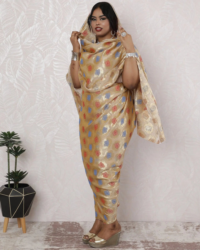 Luxury Gold Metallic Lurex French Silk Chiffon Thobe Fabric - 110cm Width, 4.5 Mtrs Piece-D18468 Regal Fabrics
