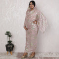 Dusty Rose Silk Chiffon Thobe Fabric with Gold Lurex Detailing - 110cm Wide, 4.5 Mtrs Piece-D18470