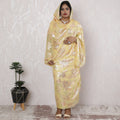 Golden Yellow Silk Chiffon Thobe Fabric with Metallic Lurex - Elegant Traditional Design, 110cm Wide-4.5 Mtrs Piece-D18471
