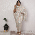 Ethereal Beige Silk Chiffon Thobe Fabric with Silver Lurex - Timeless Floral Elegance, 110cm Width-4.5 Mtrs Piece-D18476
